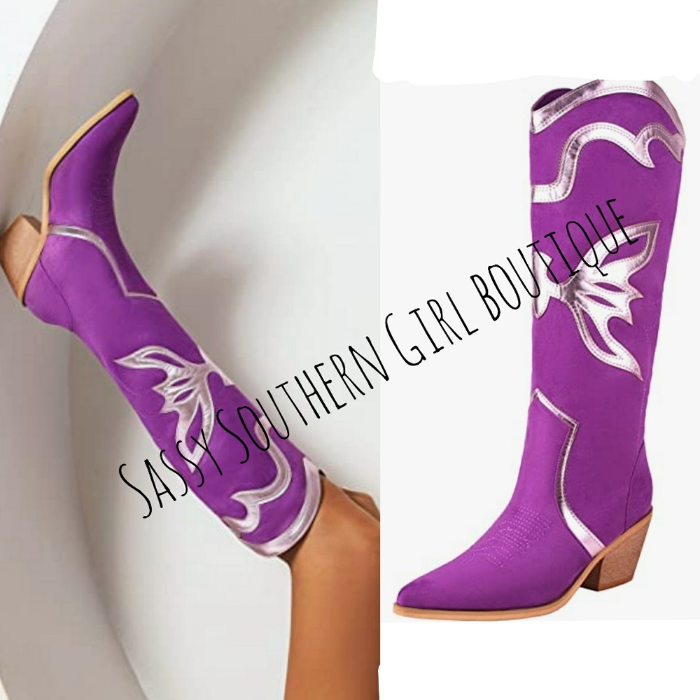 🆕⭐ Purple metallic trim cowboy boots